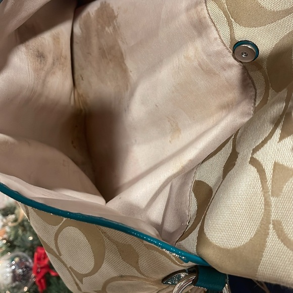 Coach Signature Tote Bag - Beige and Teal - Picture 6 of 16
